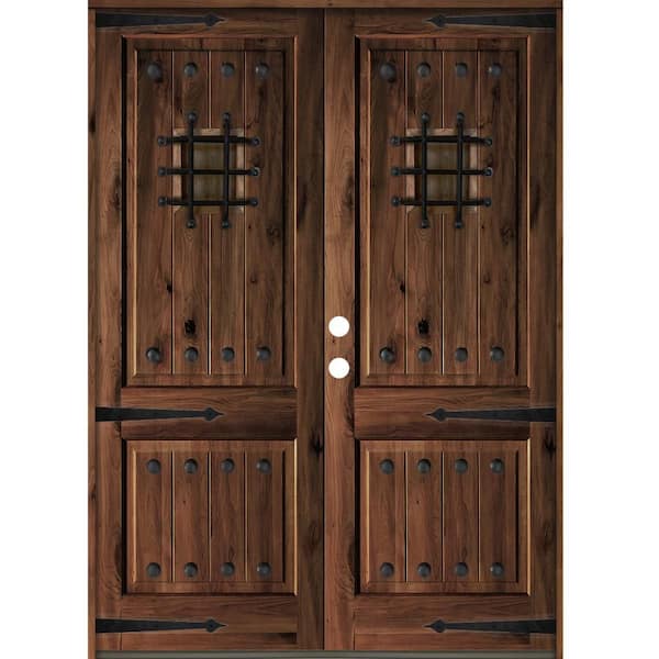 Krosswood Doors 72 in. x 96 in. Mediterranean Knotty Alder Square Top with Red Mahogony Stain Right-Hand Wood Double Prehung Front Door