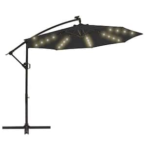 10 ft. Solar LED Offset Hanging Umbrella Cantilever Patio Umbrella with Tilt Adjustment and Cross Base in Carbon