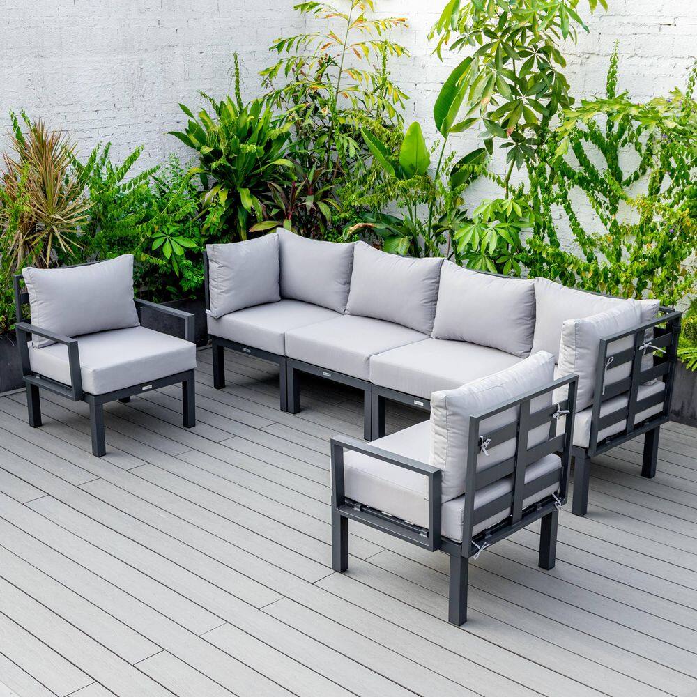Chelsea Black 6-Piece Aluminum Outdoor Patio Sectional with Light Grey Cushions price history on PriceWatchPro