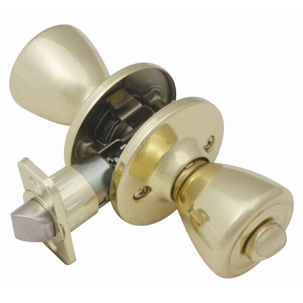 Design House Tulip Polished Brass Privacy Bed/Bath Door Knob with Universal 6-Way Latch