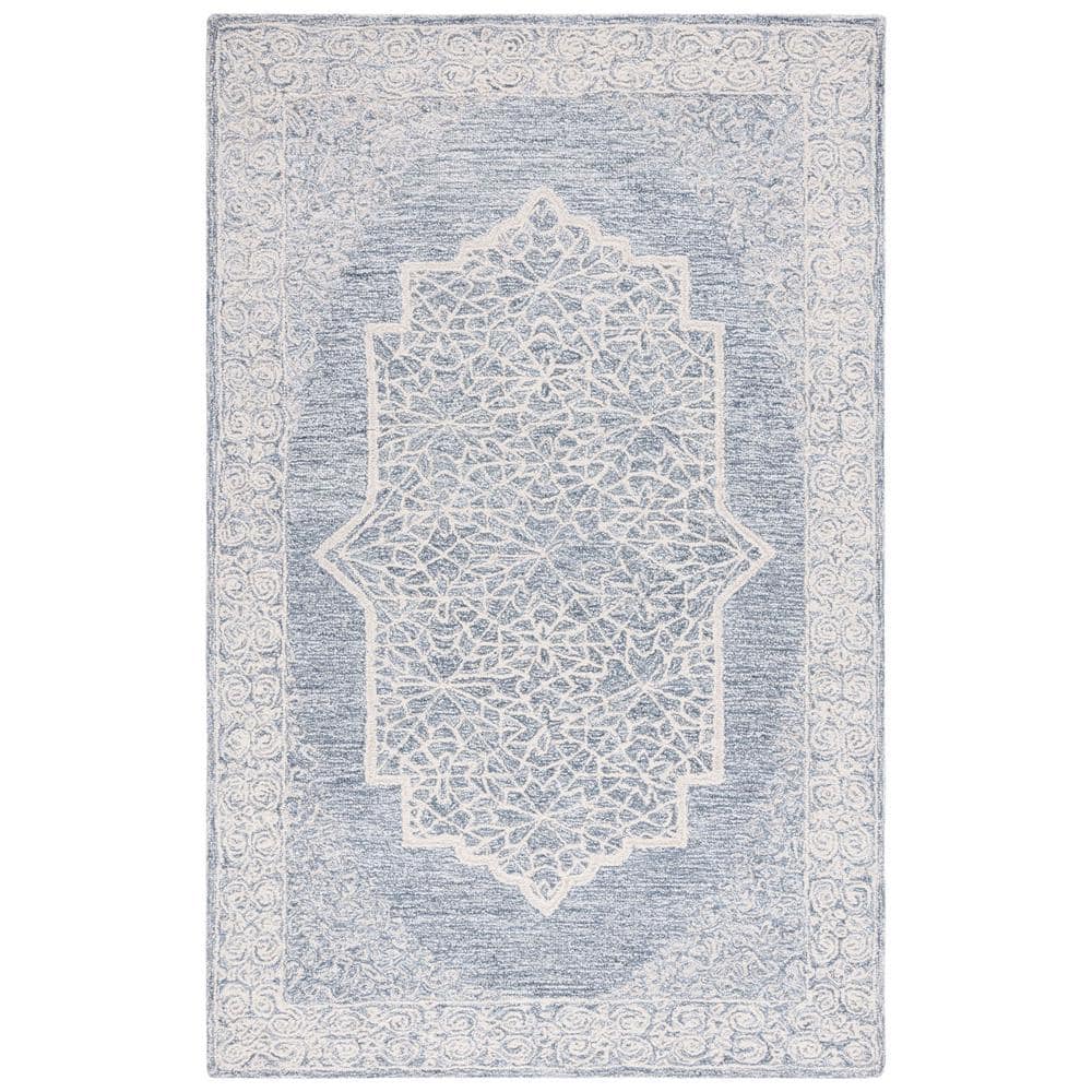Handmade Blue Wool Abstract Tufted 3' x 5' Area Rug