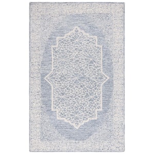 Abstract Ivory/Blue 3 ft. x 5 ft. Border Medallion Area Rug
