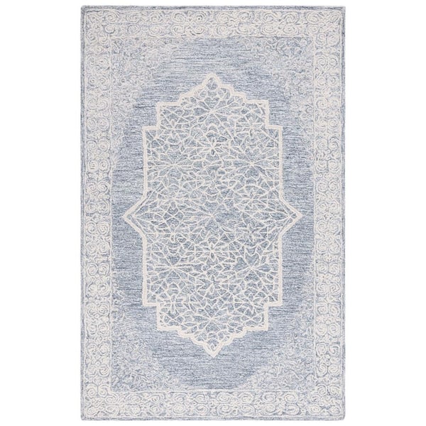 SAFAVIEH Abstract Ivory/Blue Doormat 3 ft. x 5 ft. Border Medallion Area Rug