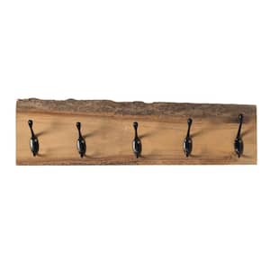 Natural Wood Clothes Hook Rack with Five Hooks for Entryway, Office, Bedroom and Playroom