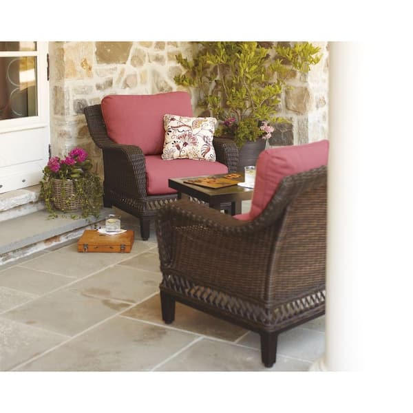 Hampton Bay Woodbury 3-Piece Wicker Outdoor Patio Seating Set with Chili Cushion
