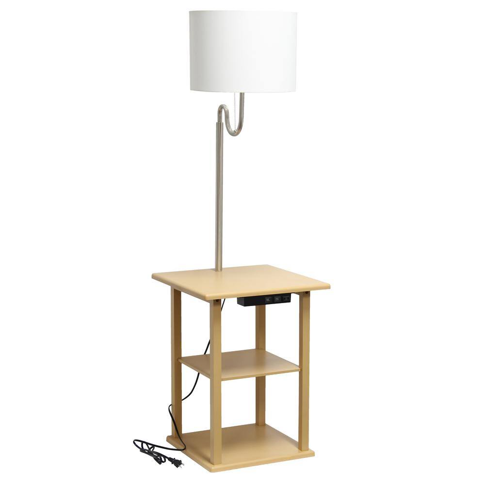 Tan 57" Modern 2-Tier End Table Floor Lamp with USB Ports