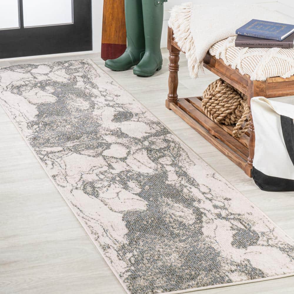 Marmo Abstract Marbled Modern Gray/Cream 2 ft. x 8 ft. Runner Rug price history on PriceWatchPro