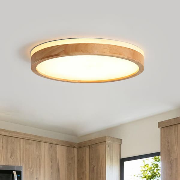 ◆ニチベイ◆ウッドブラインド◆W1220×H920◆O-2506BL7◆ HUOKU Lumin 20 in. Yellow Wood Integrated LED Flush Mount