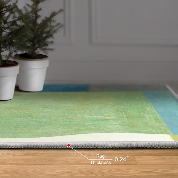 8 ft. x 10 ft. ft. Verdent I Washable GeometricArt Powerloomed Blue Green Heavenly Softness NonSlipping Backing Area Rug