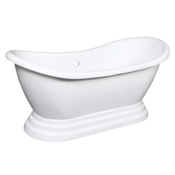 Kingston Brass Aqua Eden 60 in. x 28 in. Acrylic Flatbottom Pedestal Soaking Bathtub in Glossy White