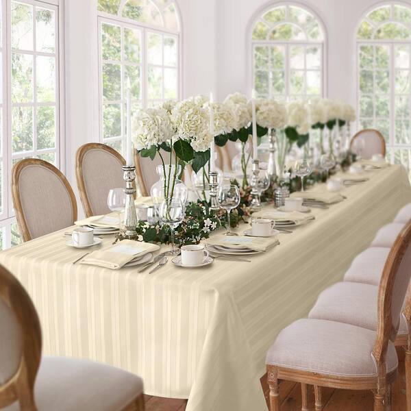 Denley Stripe Jacquard Tablecloth, Ivory - 52"W x 70"L