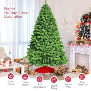 7.5ft Green Flocked Hinged Artificial Christmas Tree w/Metal Stand Green