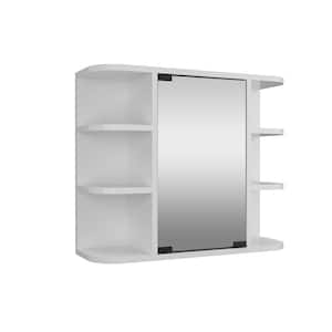 White 23.62 in. W x 19.68 in. H Rectangular Particle Board Mirror Medicine Cabinet with Mirror Surface Mount Six Shelves