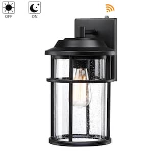 1 Light Black Dusk To Dawn Outdoor Sconces Wall Light with Glass Shade (E26 Base)
