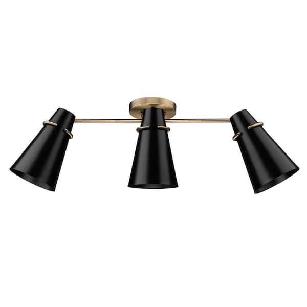 Reeva 29.125 in. 3-Light Modern Brass Semi-Flush Mount