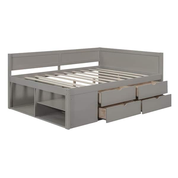 Nestfair Gray Full Size Wood Daybed with Drawers and Shelves