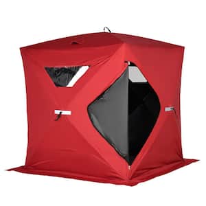 4-Person Ice Fishing Shelter Insulated Waterproof Portable Pop Up Ice Tent with 2-Doors for Outdoor Fishing in Red