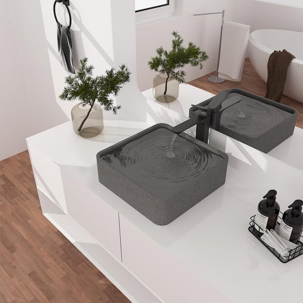 CASAINC Concrete Square Bathroom Sink Vessel Sink Art Basin in Mottled