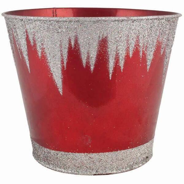 Pride Garden Products Frozen 7 in. Dia. Red Tin Pot