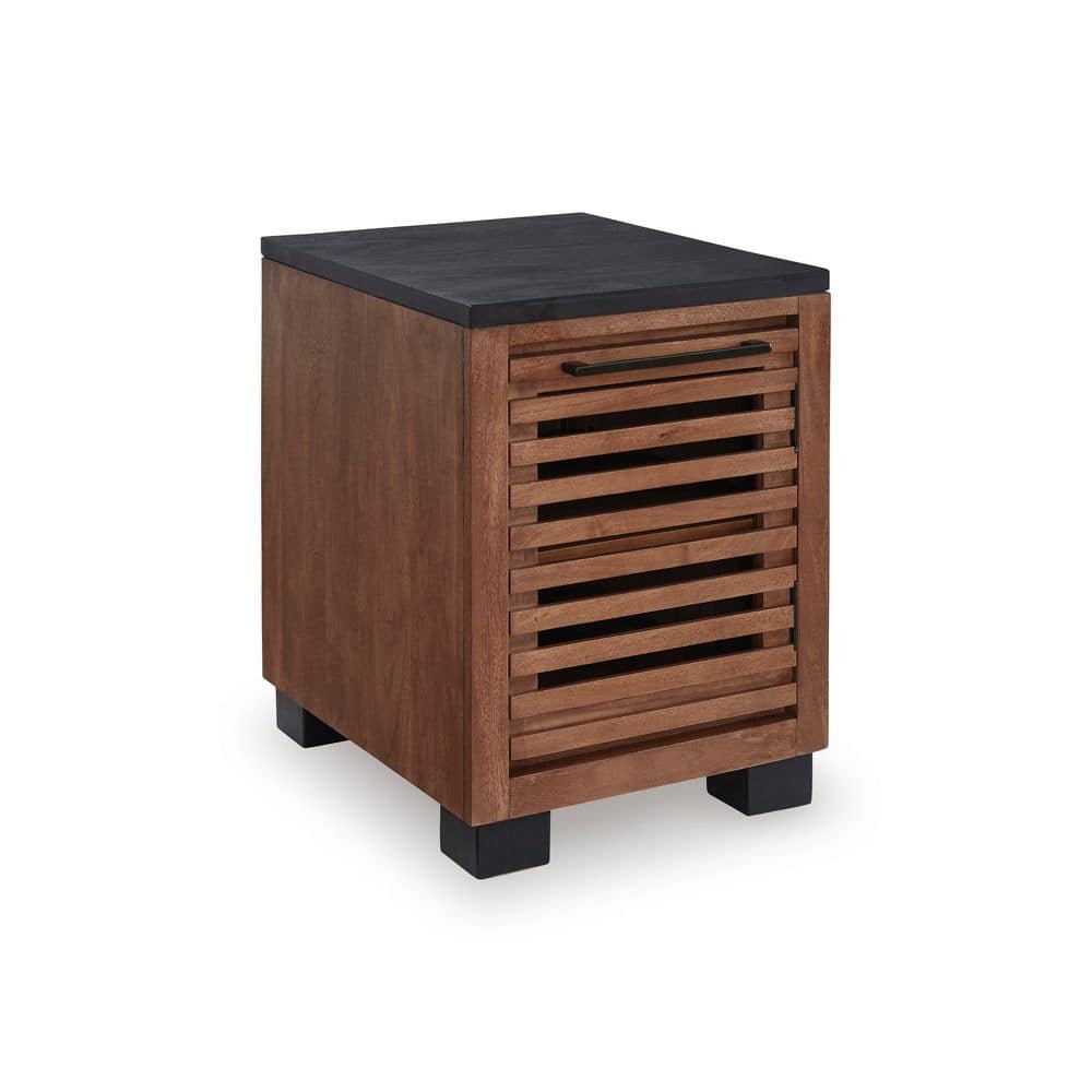 Kallari 18 in. Black/Dark Bown Rectangle MDF End Table with Solid Wood Frame - thumbnail 2