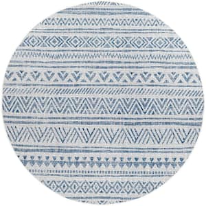 Eartha Blue/White 6 ft. 7 in. Round Indoor/Outdoor Area Rug