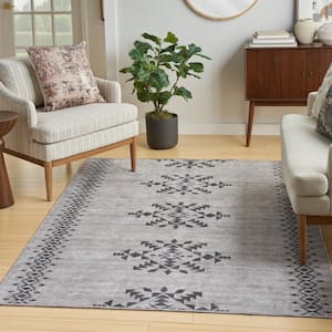 57 Grand Machine Washable Ivory/Charcoal 5 ft. x 7 ft. Center medallion Contemporary Area Rug
