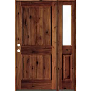 50 in. x 80 in. Knotty Alder Square Top Right-Hand/Inswing Clear Glass Red Chestnut Stain Wood Prehung Front Door w/RHSL