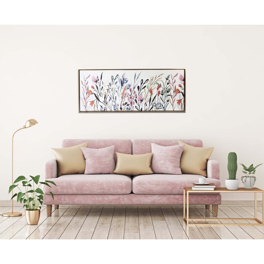 Colorful Wildflowers Watercolor Canvas Print with Gold Frame