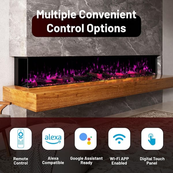 Mondawe 3-Sided Electric Fireplace, 3000W 100 in. Smart WiFi