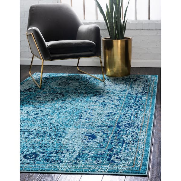 Unique Loom Medici Collection Floral Medallion Traditional Vintage Light Blue Round Rug 8' 0 x 8' 0 Unique Loom Medici Collection Floral Medallion Traditional Vintage Light Blue Round Rug 8' 0 x 8' 0