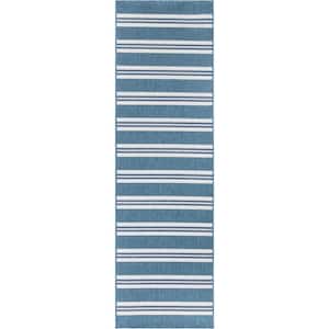 Stripes Blue 2 ft. x 7 ft. Indoor/Outdoor Runner Rug