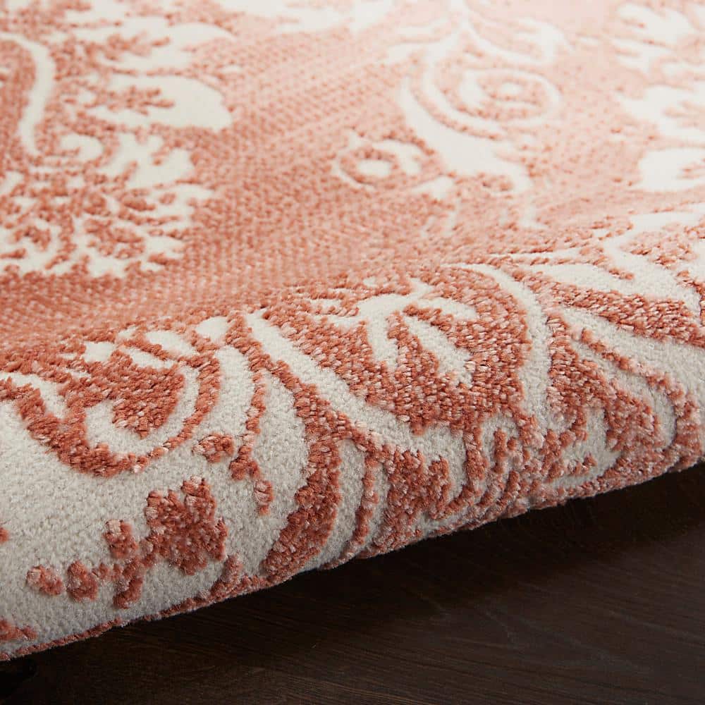 Brick Ivory Floral Damask 8' x 10' Easy-Care Synthetic Rug