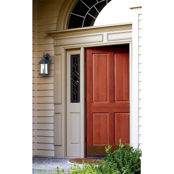 1-Light Textured Black on Cast Aluminum Exterior Wall Lantern Sconce with Clear Beveled Glass Panels