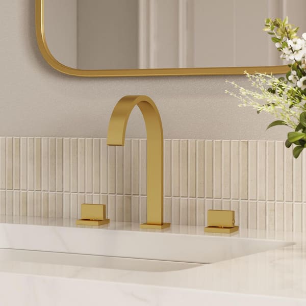 8 in. Widespread Waterfall High-Arc 2-Handle Bathroom Faucet 1.2 GPM at 60 PSI Pop-Up Drain Included in Brushed Gold