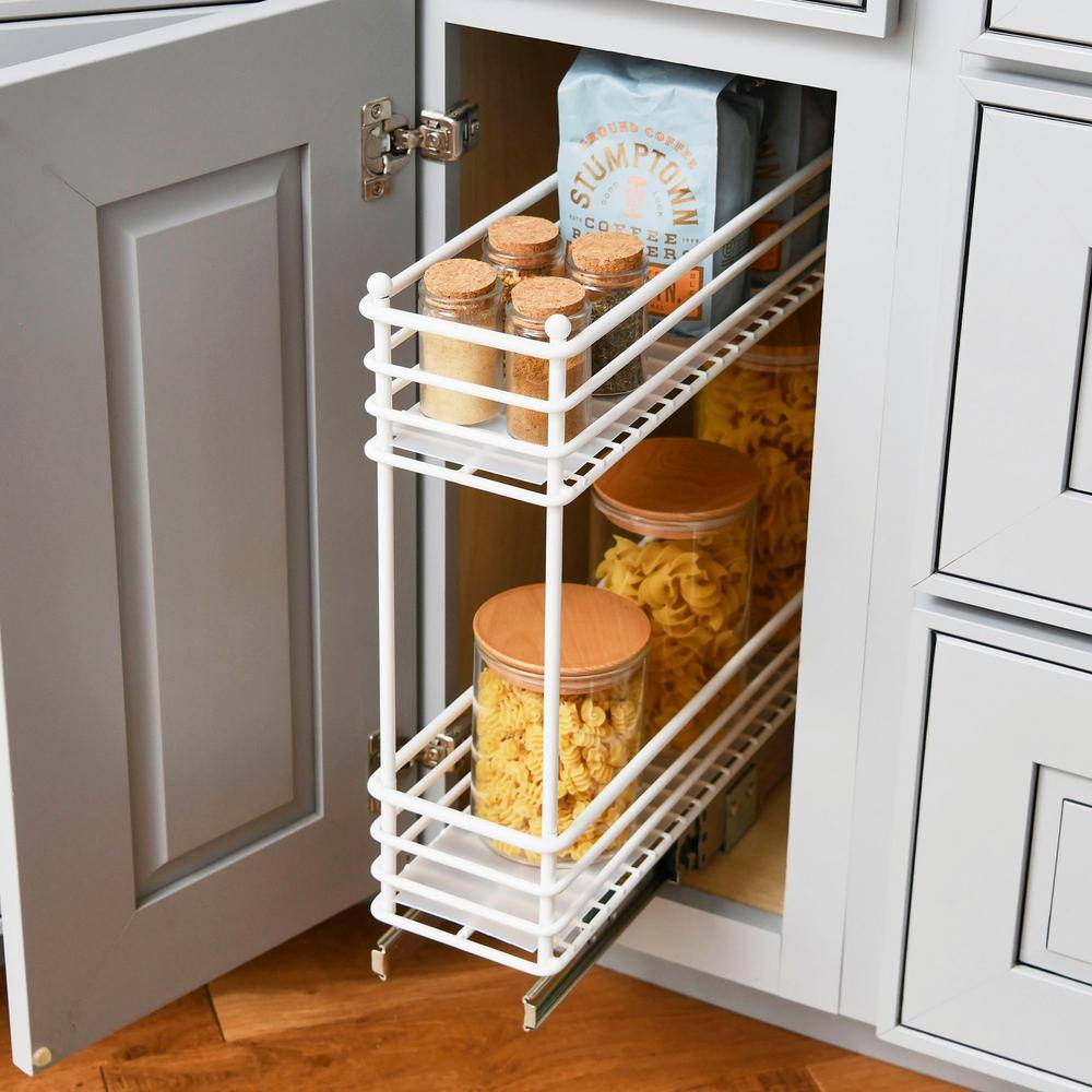 White 2-Tier Steel Pull-Out Cabinet Organizer with Plastic Liners