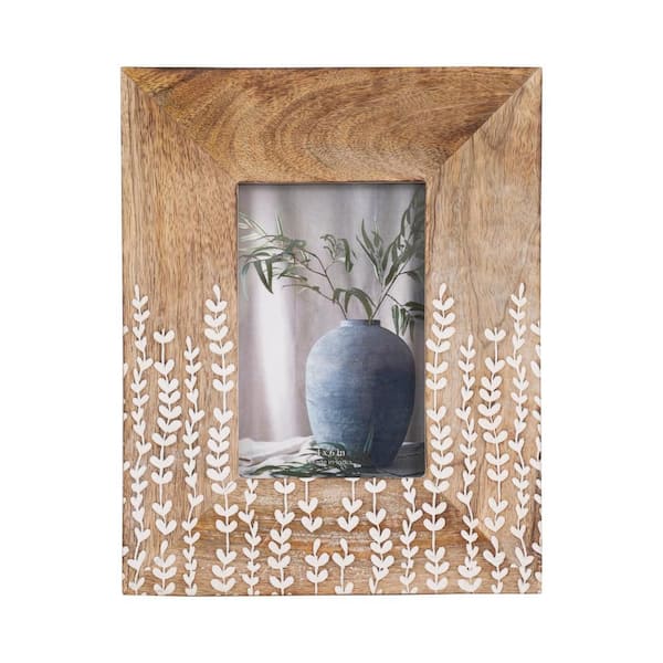 4 in. x 6 in. Brown Wood Glass Vines Neutral Rectangle Photo Frame