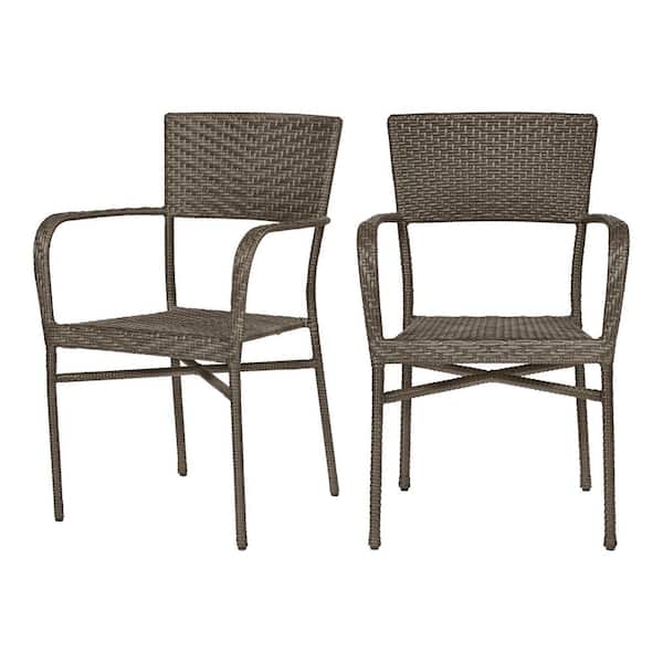 StyleWell Emmet Brown Stackable Steel Frame Resin Wicker Outdoor Lounge Chair (2-Pack)