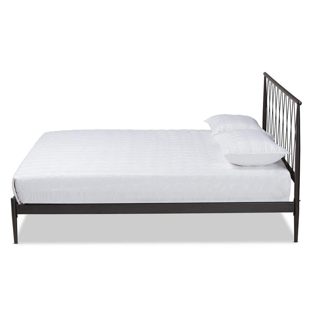 Full Black Metal Platform Bed with Crisscross Headboard