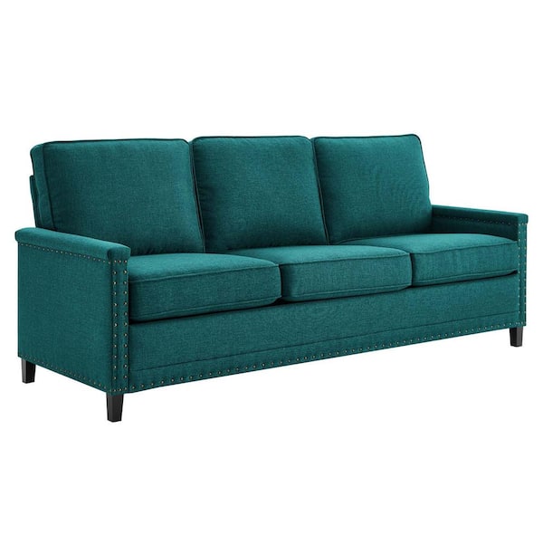 MODWAY Ashton 81 in. Wide Square Arm Upholstered Fabric Modern Straight Sofa in Teal
