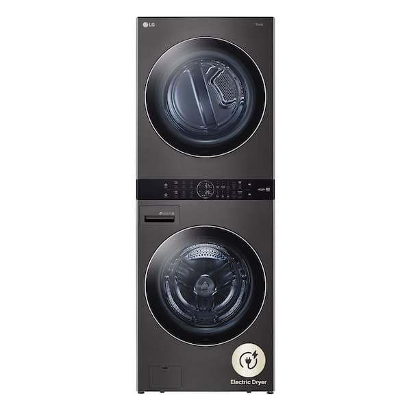 LG WashTower Stacked SMART Laundry Center 4.5 Cu.Ft. Front Load Washer & 7.4 Cu.Ft. Electric Dryer in Black Steel w/ Steam