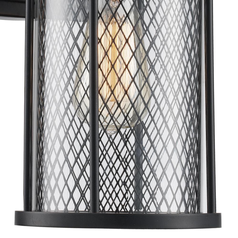 Black Industrial Lantern Sconce with Glass Shade