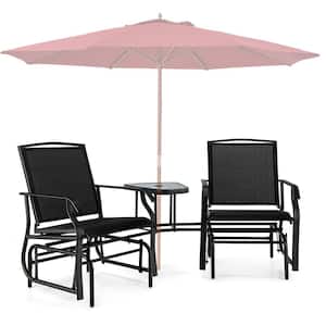2-Seat Metal Glider Rocker Chair set with Corner Table, Umbrella Hole, Black
