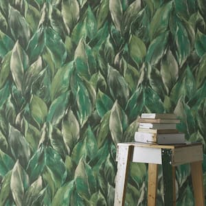 Maclayi Green Banana Leaf Expanded Vinyl Non-Pasted Wallpaper Roll