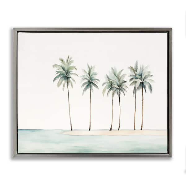 Stupell Industries Summer Palms in a Line by Arlington Prints Gray Floater Frame Coastal Graphic Art Print 17 in. x 21 in.