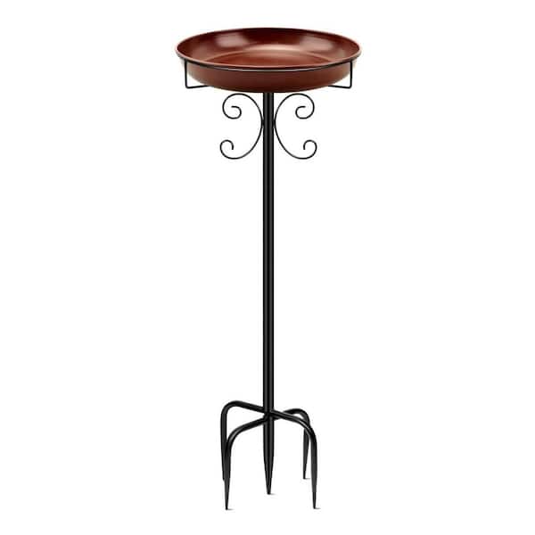 35 in. Outdoor Bird Bath with Metal Stake, Freestanding Birdfeeder with Upgraded 5-Pronged Base Brown