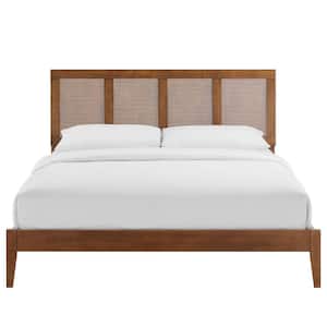 Sirocco Rattan and Wood Queen Platform Bed in Walnut