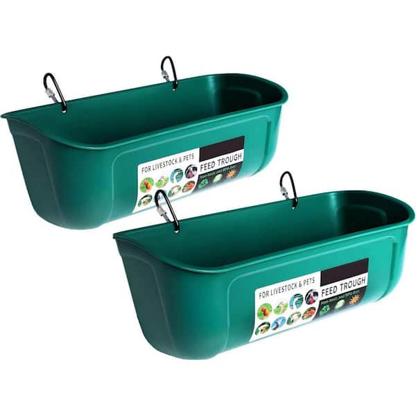 11.6 L x 4.9 W x 5.1 H Green Plastic Hanging Fence Feed Trough Set for Poultry Ducks Geese Chickens 2 Pack