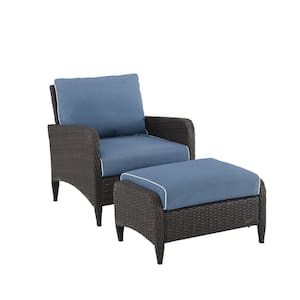 Kiawah Wicker Outdoor Lounge Chair Set with Blue Cushions