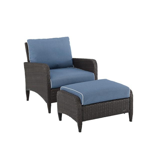 CROSLEY FURNITURE Kiawah Wicker Outdoor Lounge Chair Set with Blue Cushions
