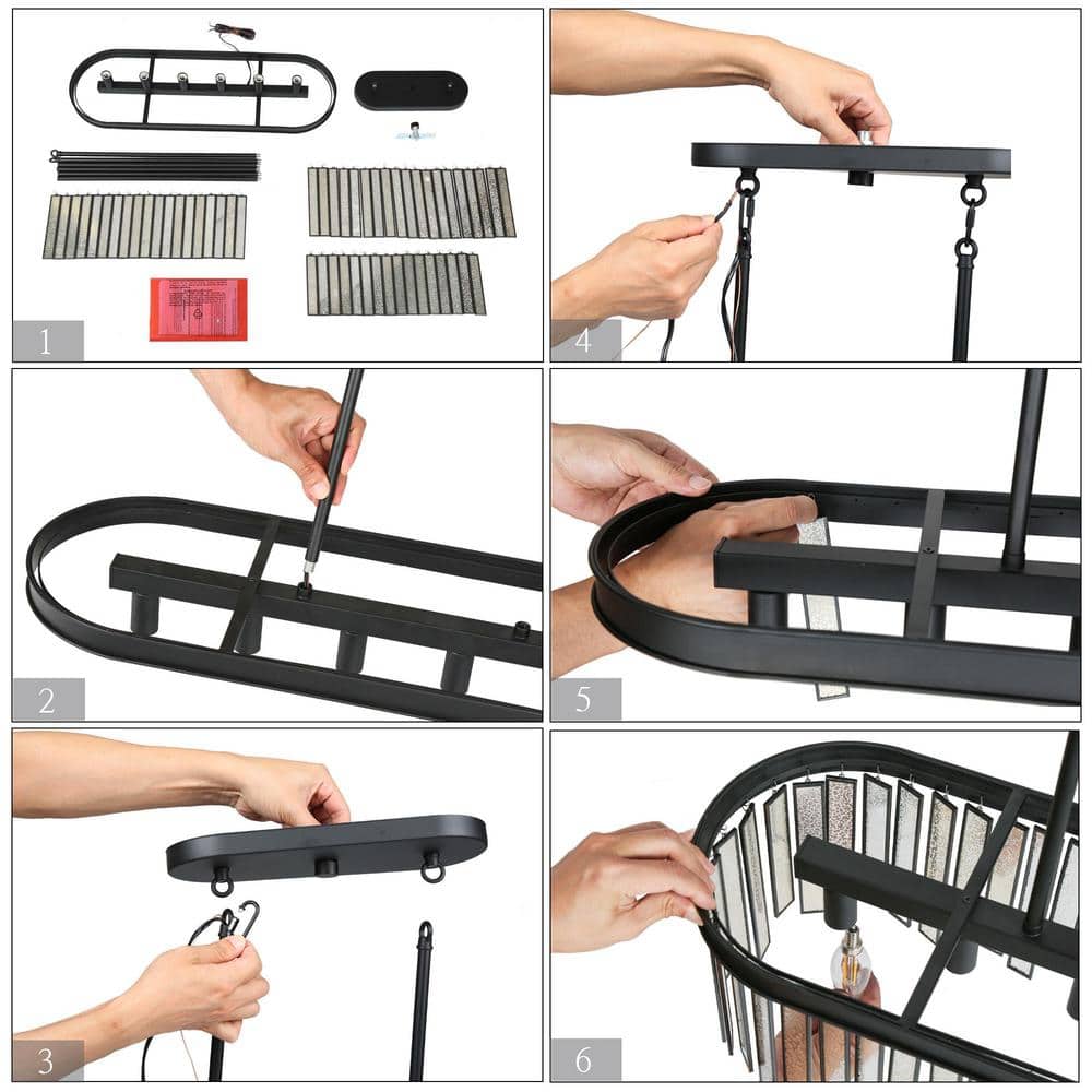 Matte Black and Mercury Glass 6-Light Linear Chandelier